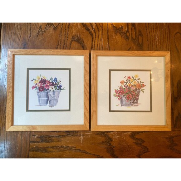 Britt Ryan Set Of 2 Framed Floral Watercolors In Glass With Wooden Frames - Picture 1 of 8